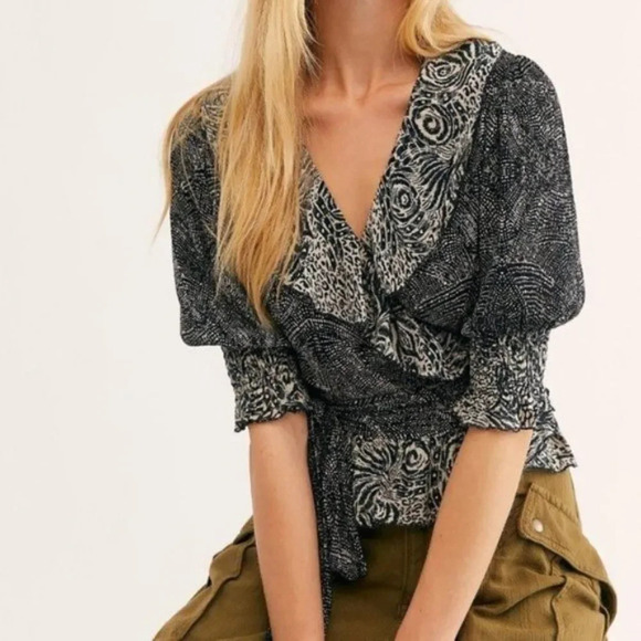 Free People Olivia Ruffle Wrap Peplum Blouse Top - Picture 1 of 11